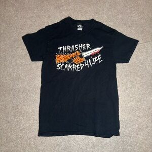 Thrasher Scarred Life Skate T-Shirt Black Graphic Tee San Franci